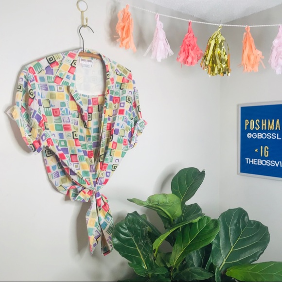 Vintage Retro 90’s Color Block Button Up Popover - Picture 4 of 4